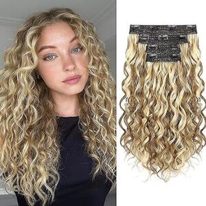 Curly Hair Extensions, 4PCS 16 inch Clip in Hair Extensions Lace Weft Short Curl